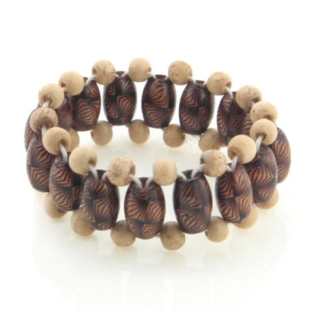 Friendship bracelet for women-Geometric Pattern Beaded Wood Boho Stretch Bracelet