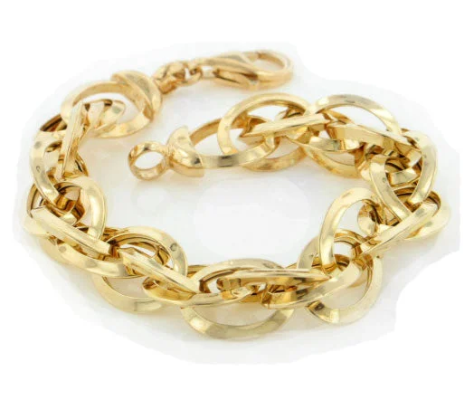 Adjustable bracelet for women-7.5" Technibond Interlocking Link Bracelet 14K Yellow Gold Clad Sterling Silver