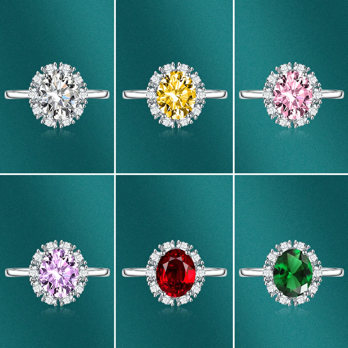 Diamond wedding ring for women-Fashion New Oval Ruby Four-claw Green Crystal Ring Copper