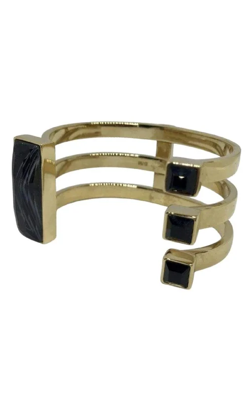 Geometric bracelet for women-Gold Fay Black Onyx Semiprecious Baguette Bracelet