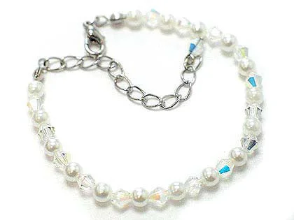 Twisted bracelet for women-Crystal and Simulated Pearl Adjustable Bracelet 6" to 7.5"