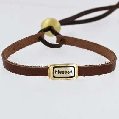 Wedding bangle for women-Blessed Mixed Metals Bracelet On Sienna Leather