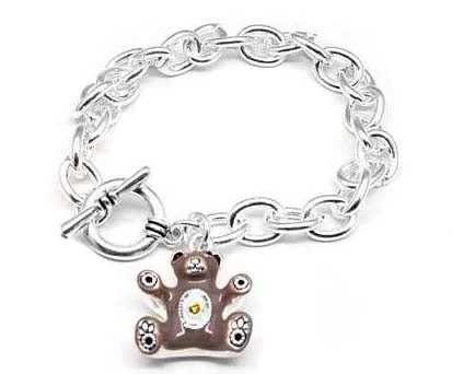 Colorful bracelet for women-Silver-Tone Enameled Teddybear Teddy Bear Oval Rolo Charm Link 7.5" Bracelet