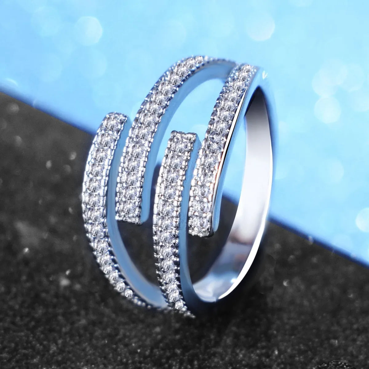 Infinity ring for women-Streetwear Irregular Copper Inlay Zircon Open Rings