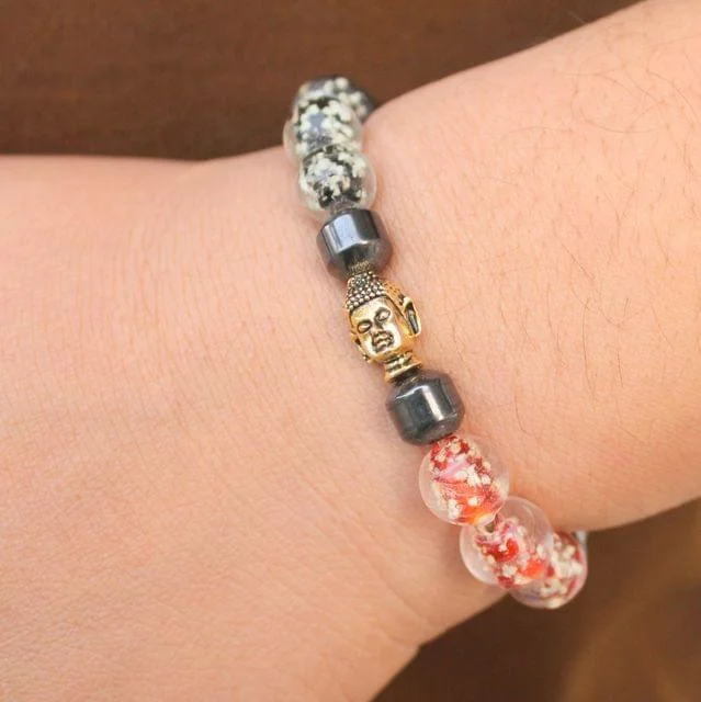 Two-tone bangle bracelet for women-Beaded Buddha Bracelet