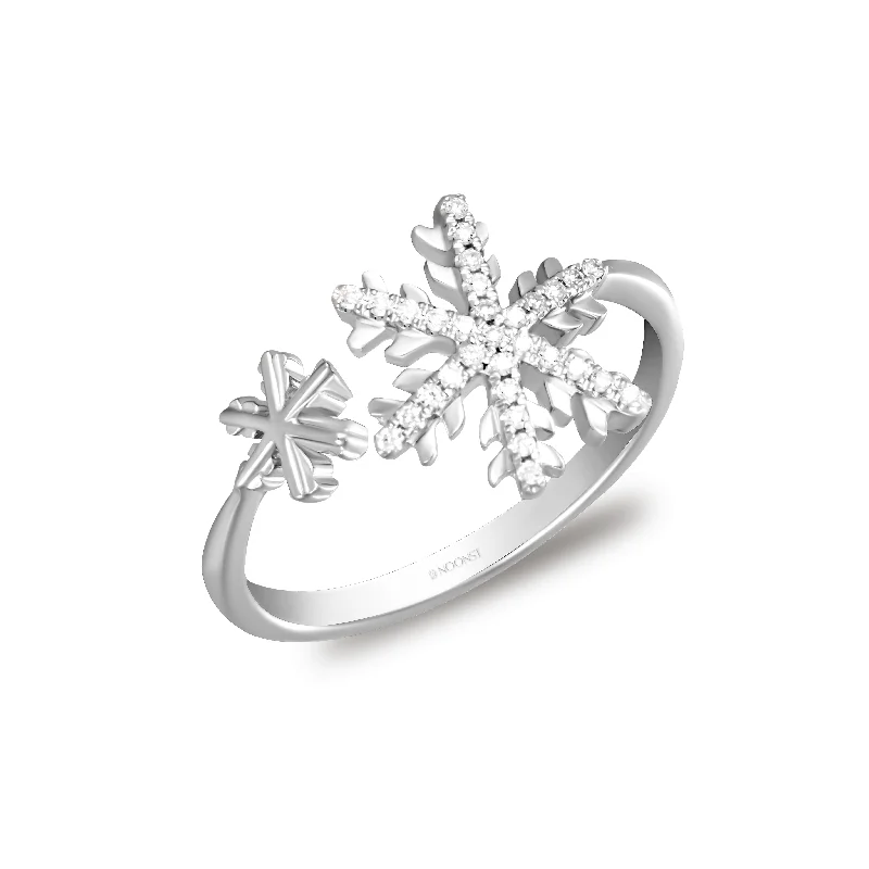 Oval diamond ring for women-DOUBLE SNOWFLAKES DIAMOND OPEN RING