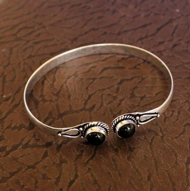 Pearl bangle for women-German Silver Black Stone Bracelet