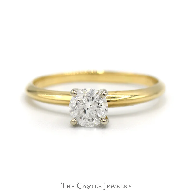 Stackable ring for women-.65ct Round Diamond Solitaire Engagement Ring in 14k Yellow Gold 4 Prong Tiffany Mounting