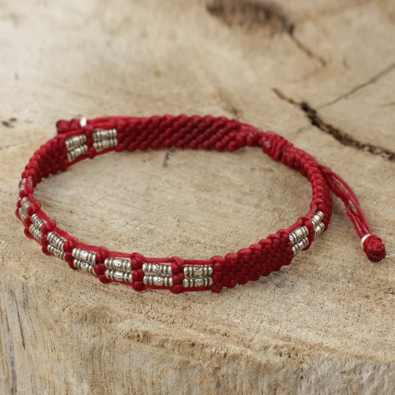 Crystal bracelet for women-Affinity in Red Thai Braided Red Cord Bracelet with 950 Silver Beads