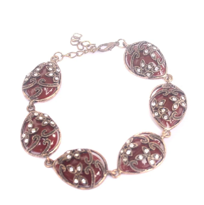 Gold plated bracelet for women-German Silver Tready Stone Bracelet Red