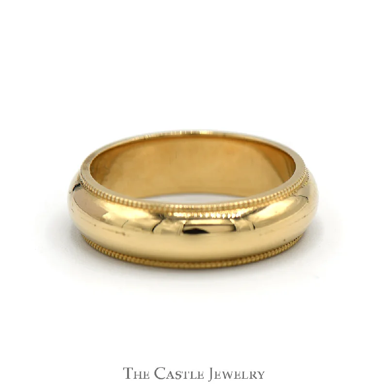 Custom ring for women-6mm Polished Wedding Band with Milgrain Edges in 14k Yellow Gold - Size 6.5