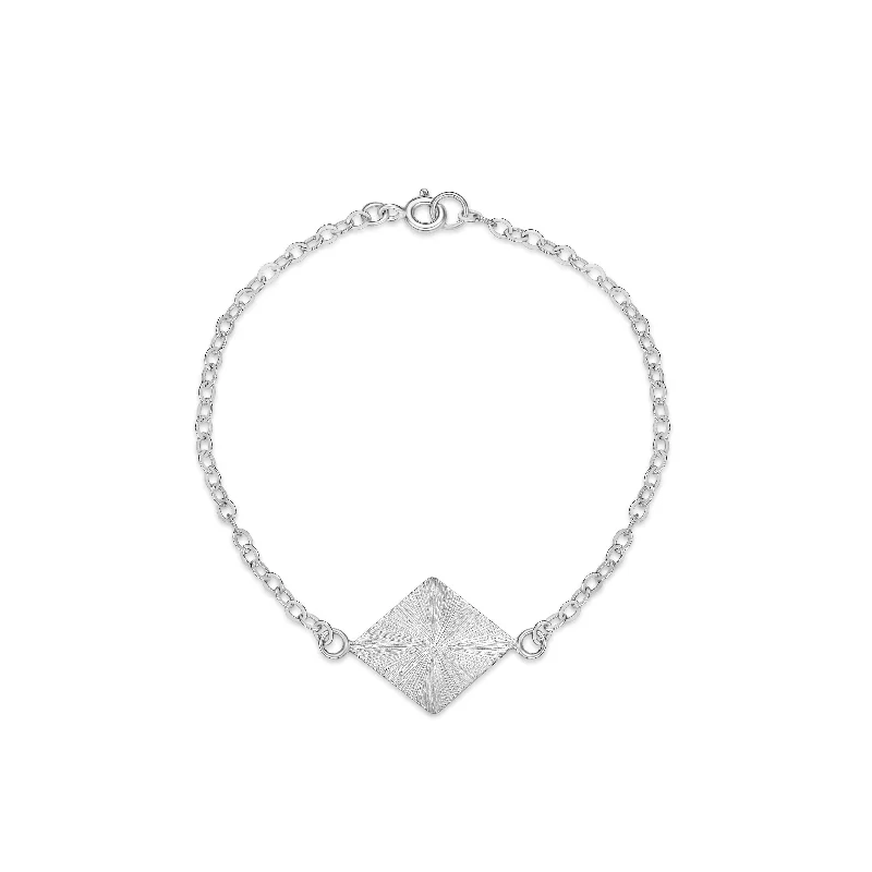 Sterling silver bracelet for women-Natalie Wong- Rhombus Shape Bracelet  with Hand Engraving