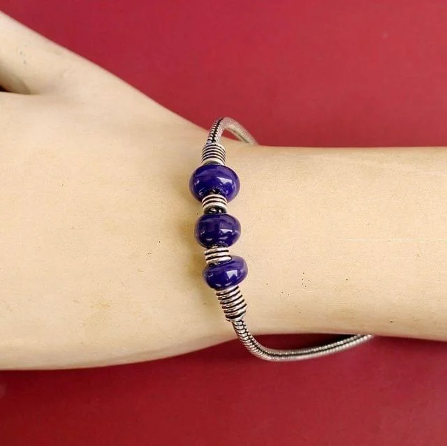 Luxury cuff bracelet for women-German Silver Trendy Beaded Bracelet Blue