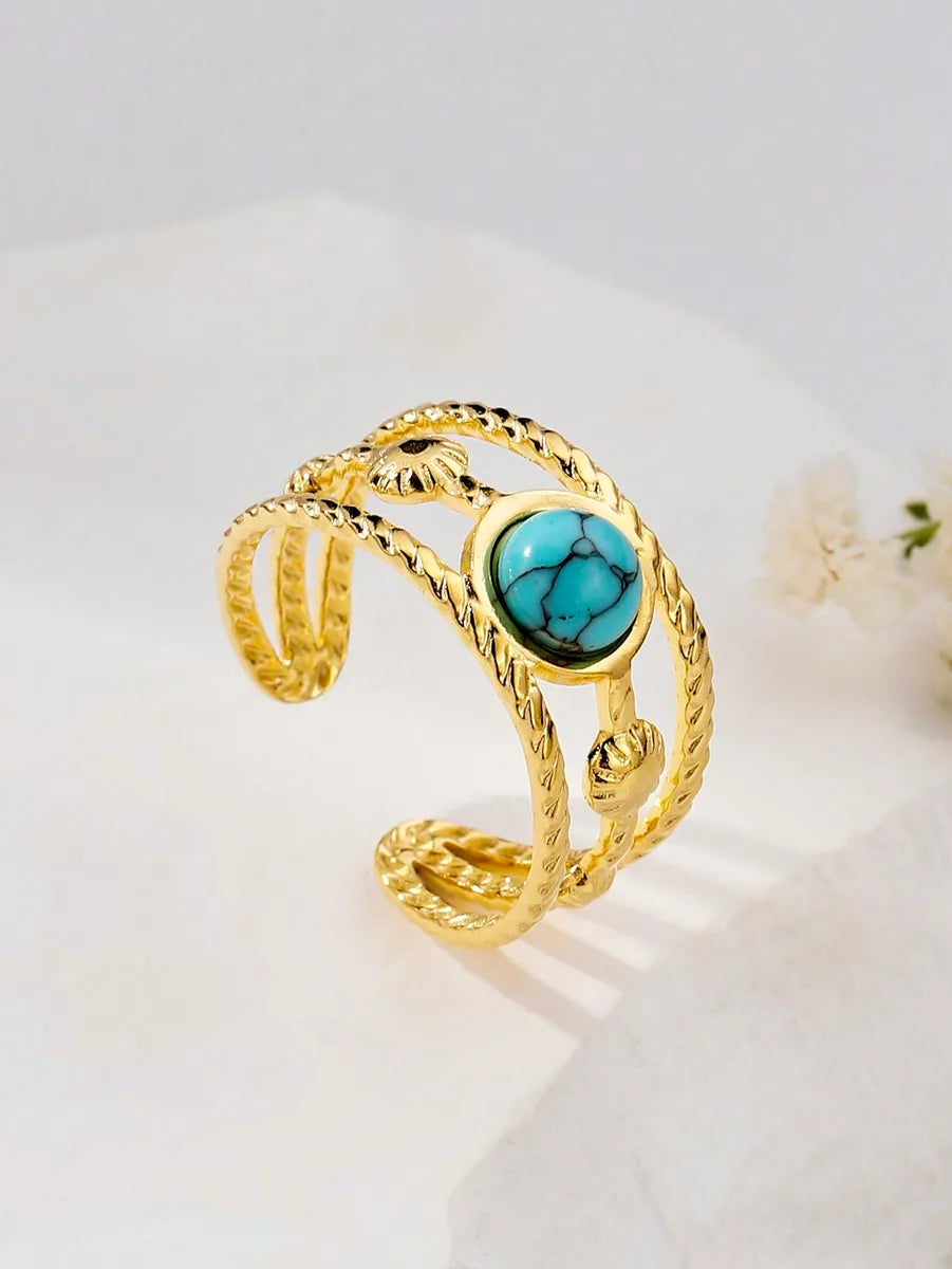 Custom ring for women-Simple Style Commute Color Block Stainless Steel Plating Inlay Turquoise 18k Gold Plated Rings