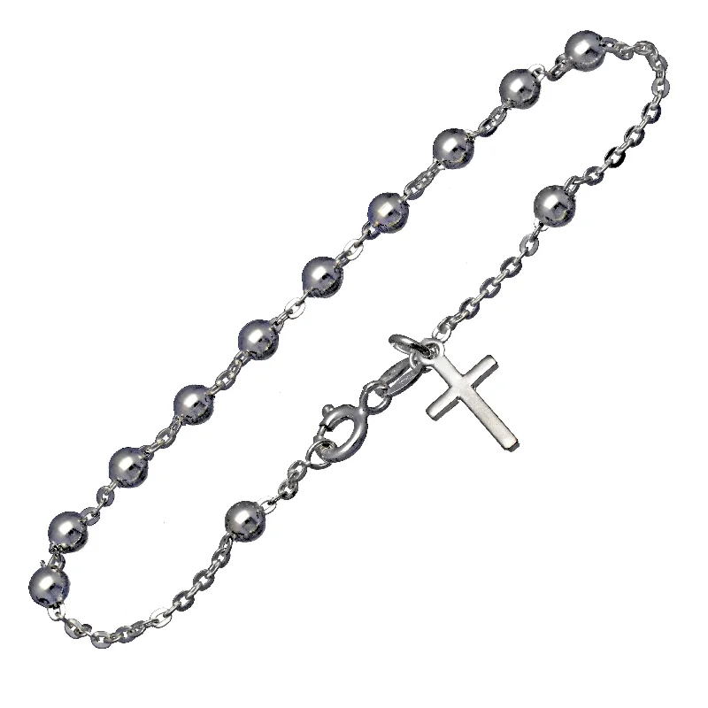 Silver and gold bracelet for women-Catholic Italian Sterling Silver Rosary Beads Cross Bracelet 7.5"