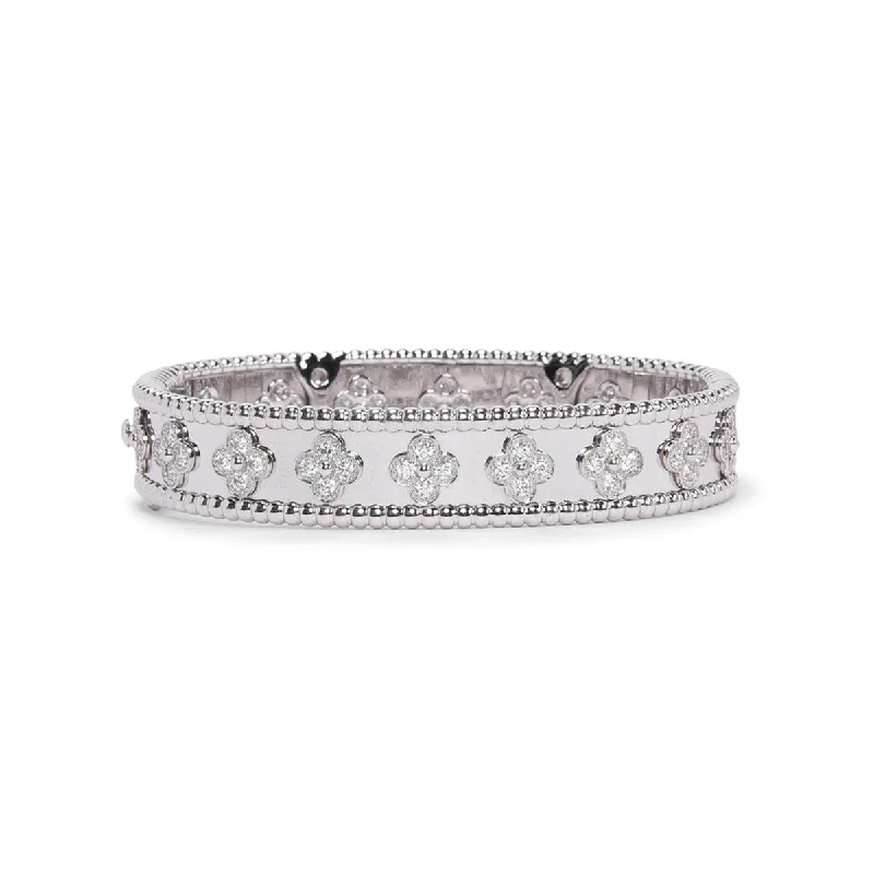 Minimalist bracelet for women-Van Cleef & Arpels 18k White Gold & Diamond Perlée Clovers Bracelet