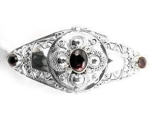 Elegant bangles for women-Medieval GARNET Sterling Silver Poison Cuff Bracelet