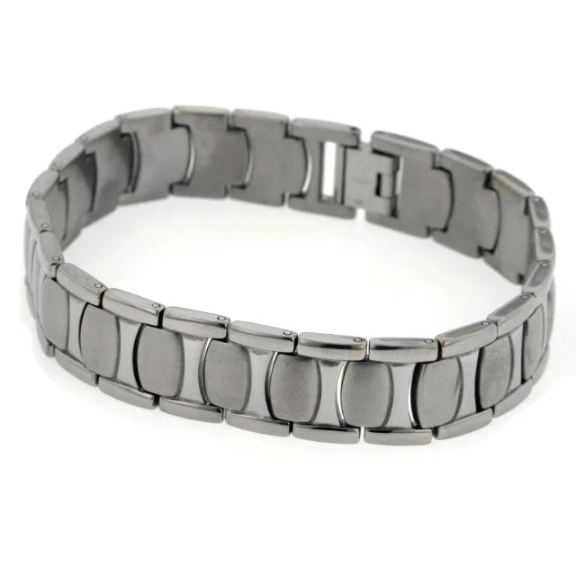 Adjustable cuff bracelet for women-Mens Wide Brushed Combination Finish Titanium Snake Skin 8.5" Link Bracelet