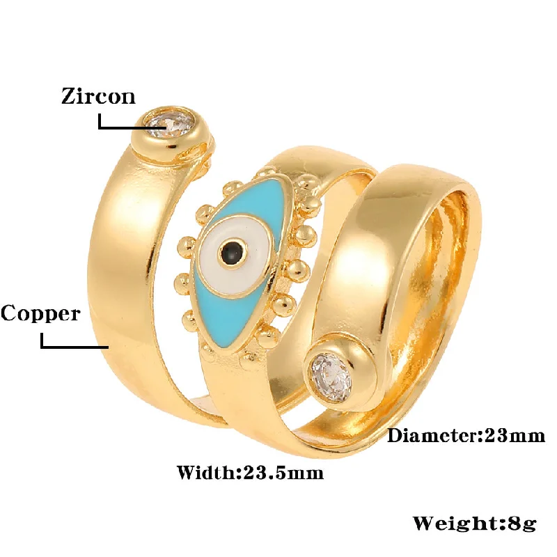 Art deco ring for women-Fashion Geometric Devil's Eye Copper Open Ring Enamel Zircon Copper Rings