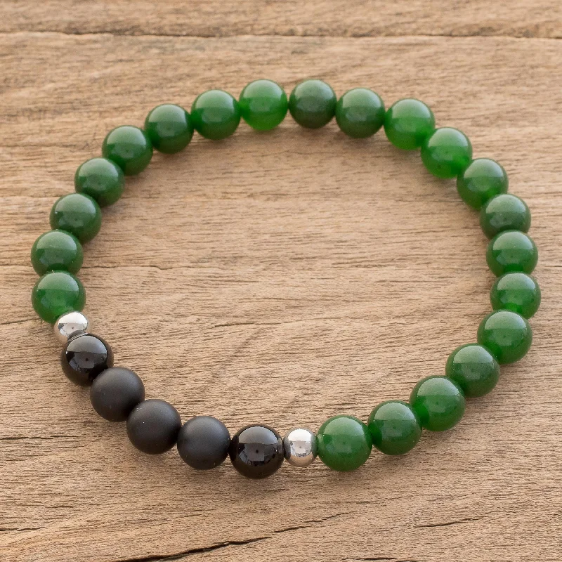 Adjustable bracelet for women-Awake Men's Jade and Agate Beaded Stretch Bracelet from Costa Rica