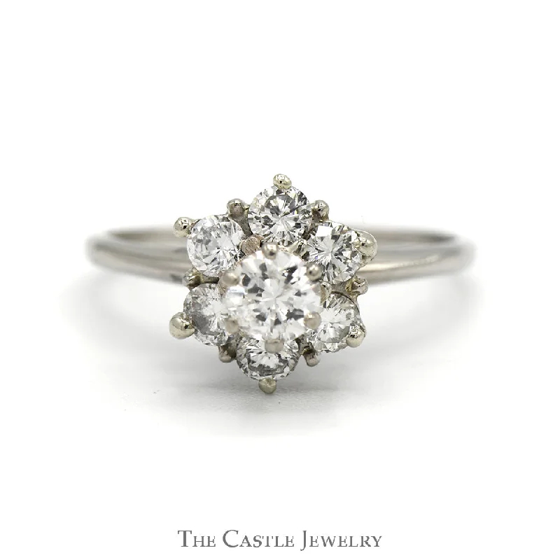 Artistic ring for women-1cttw Round Diamond Flower Cluster Ring in 14k White Gold