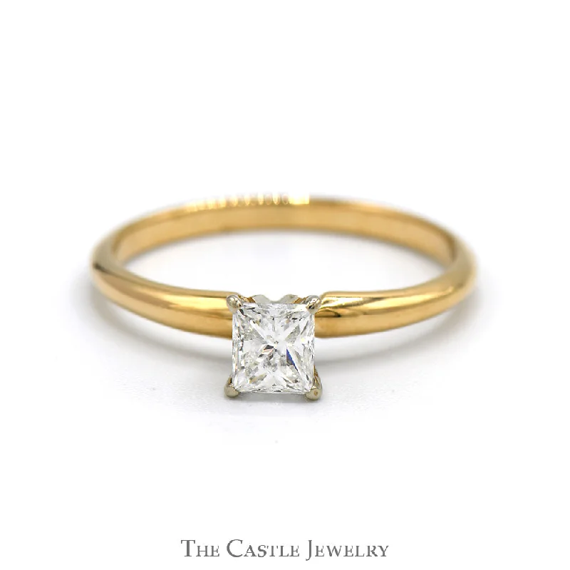 Vintage gold ring for women-1/2ct Princess Cut Diamond Solitaire Engagement Ring in 14k Yellow Gold