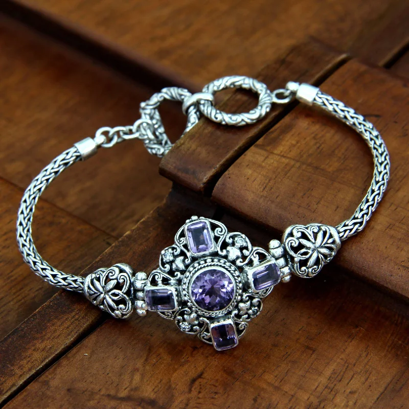 Statement bracelet for women-Amethyst & Sterling Silver Clasp Bracelet