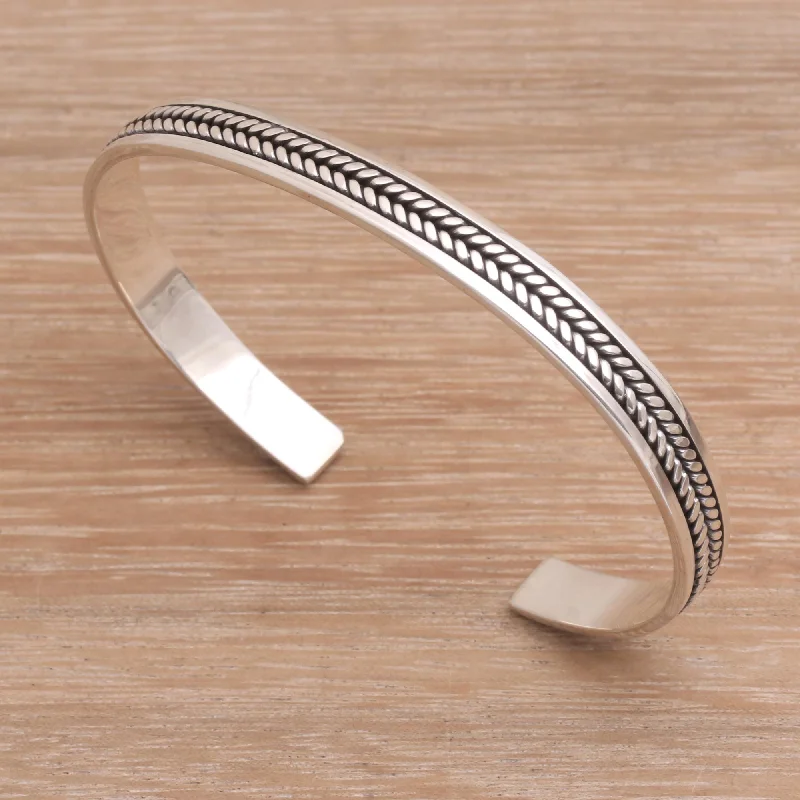 Custom diamond bracelet for women-Ancient Weave Sterling Silver Cuff Bracelet Handmade in Bali