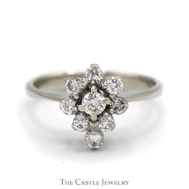 Cushion cut ring for women-Pear Shaped Round Diamond Cluster Ring in 14k White Gold