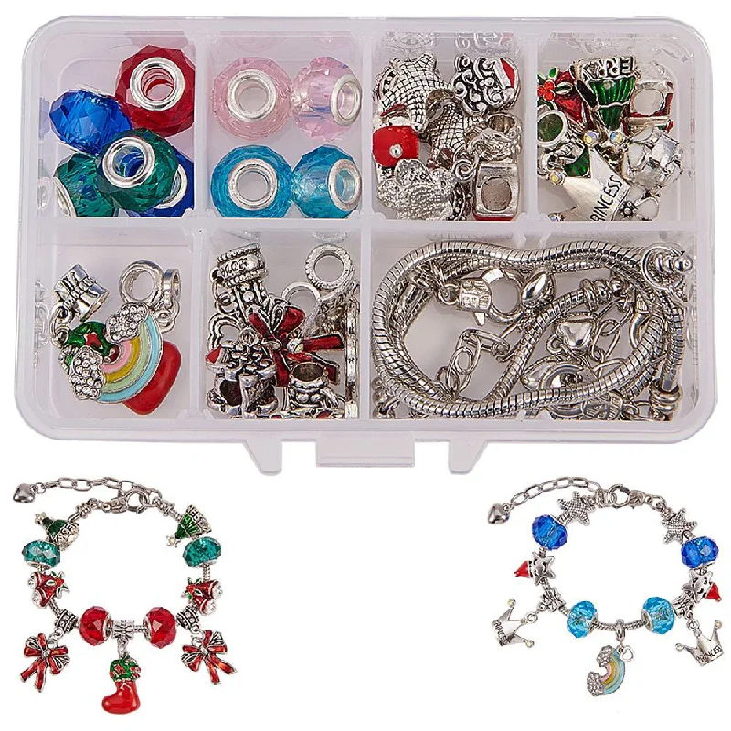 Pink bracelet for women-Bracelet Jewelry Making Set, with Alloy Enamel Dangle Charms and Large Hole Pendants