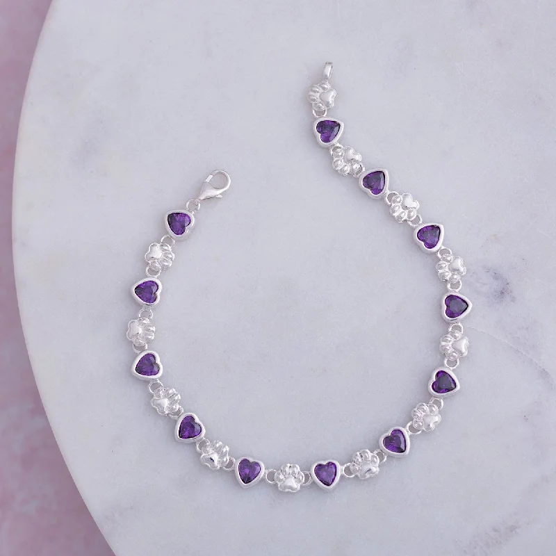 Pearl bangle for women-Amethyst Hearts & Paws Sterling Bracelet