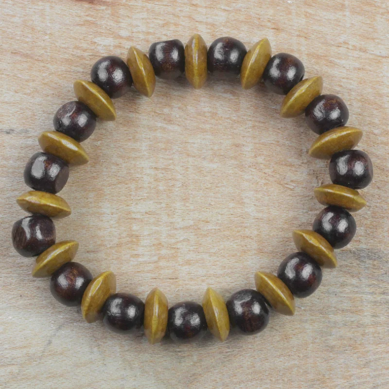 Simple gold bracelet for women-Adukrom Beauty Dark Brown Wood Beaded Stretch Bracelet from Ghana