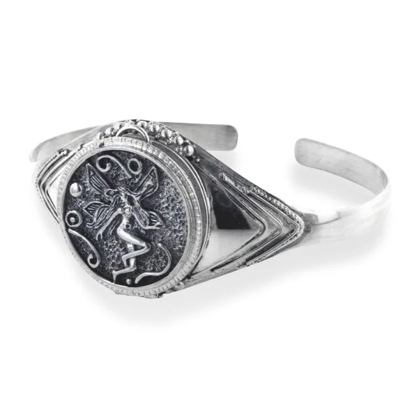 Cuff bracelet for women-Fairy Poison Locket or Prayer Box Sterling Silver Cuff Bracelet 7.5"