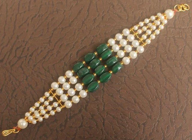 Gemstone bracelet for women-Glass Beaded Designer 4 Layer Bracelets Green