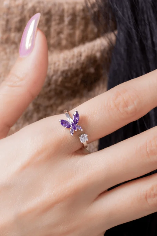 Classic gold ring for women-Zircon Butterfly Purple Ring