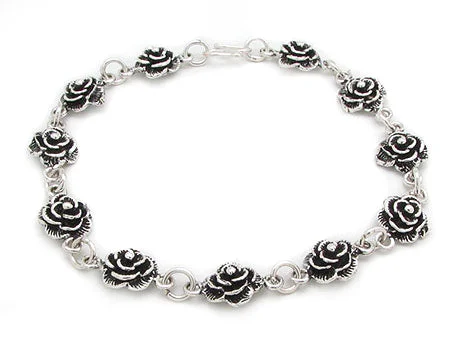 Simple gold bracelet for women-Sterling Silver Wild Roses 7.25" Flower Rose Bracelet