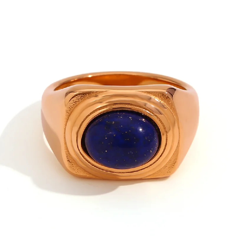 Side Thread Oval Natural Stone Ring-Lapis Lazuli