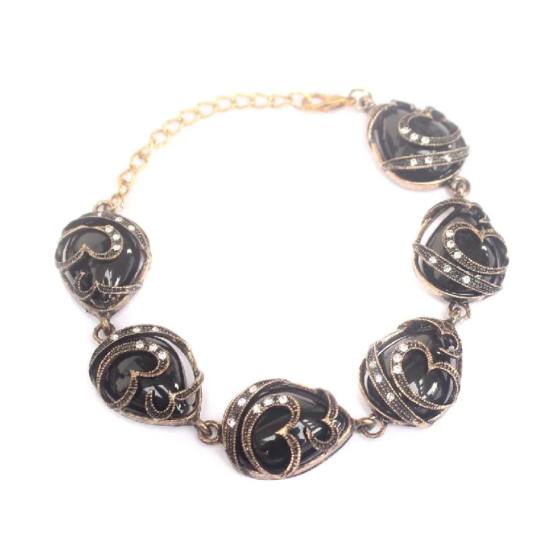 Silver and gold bracelet for women-German Silver Tready Stone Bracelet Black