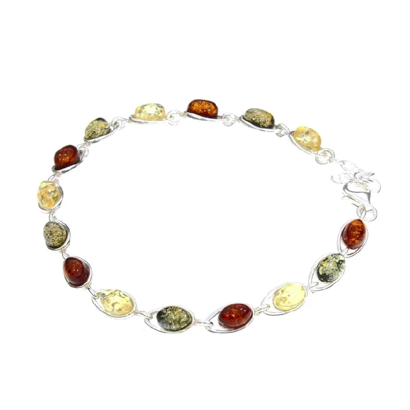 Personalized gold bracelet for women-Multi Color Amber Link Bracelet