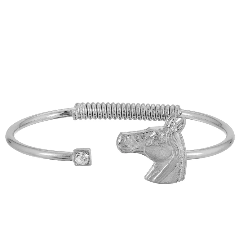 Charm bracelet for women-1928 Jewelry® Silver-Tone Clear Crystal And Horse Accent Hinge Bracelet