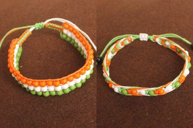 Custom gemstone bracelet for women-Adjustable Independence/Republic Day Indian Flag Tri-Colour Bracelets 2 Pcs Combo