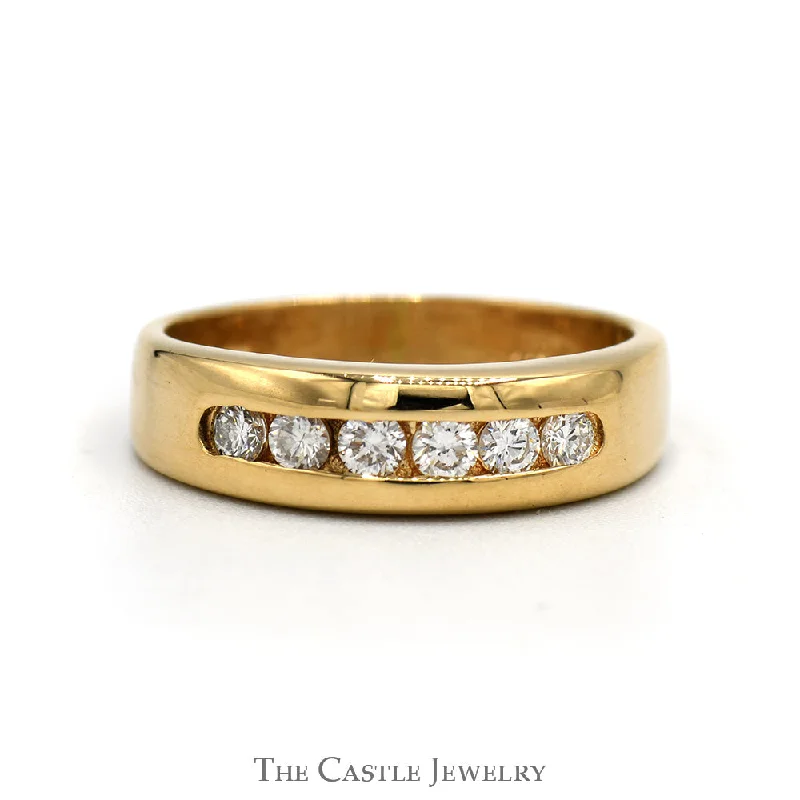 Yellow gold ring for women-6 Channel Set Diamond Wedding Band in 14k Yellow Gold - Size 6.5