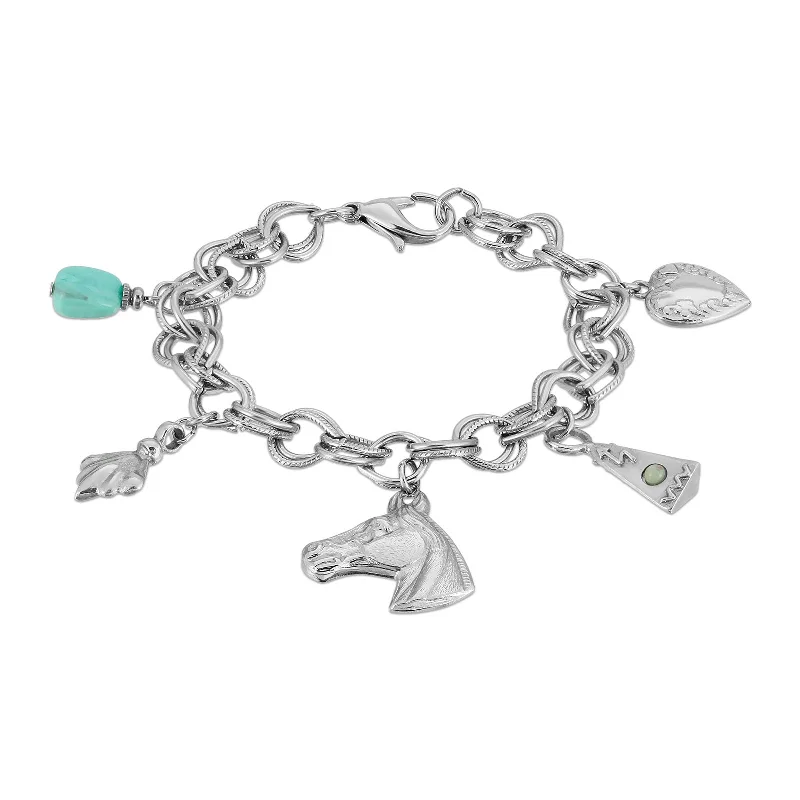 Tennis bracelet for women-1928 Jewelry® Silver-Tone Turquoise Color Accents And Multi-Charm Horse Bracelet