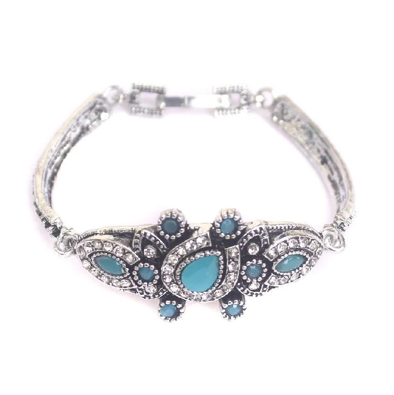 Elegant bangles for women-German Silver Tready Stone Bracelet Turquoise