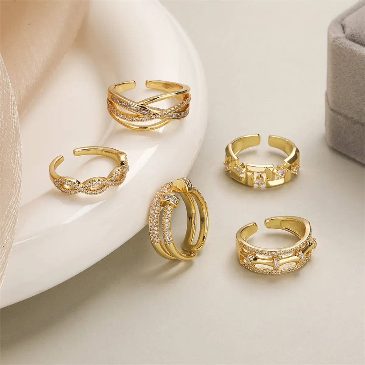 Artistic ring for women-Luxurious Irregular Copper Plating Inlay Zircon Gold Plated Open Rings