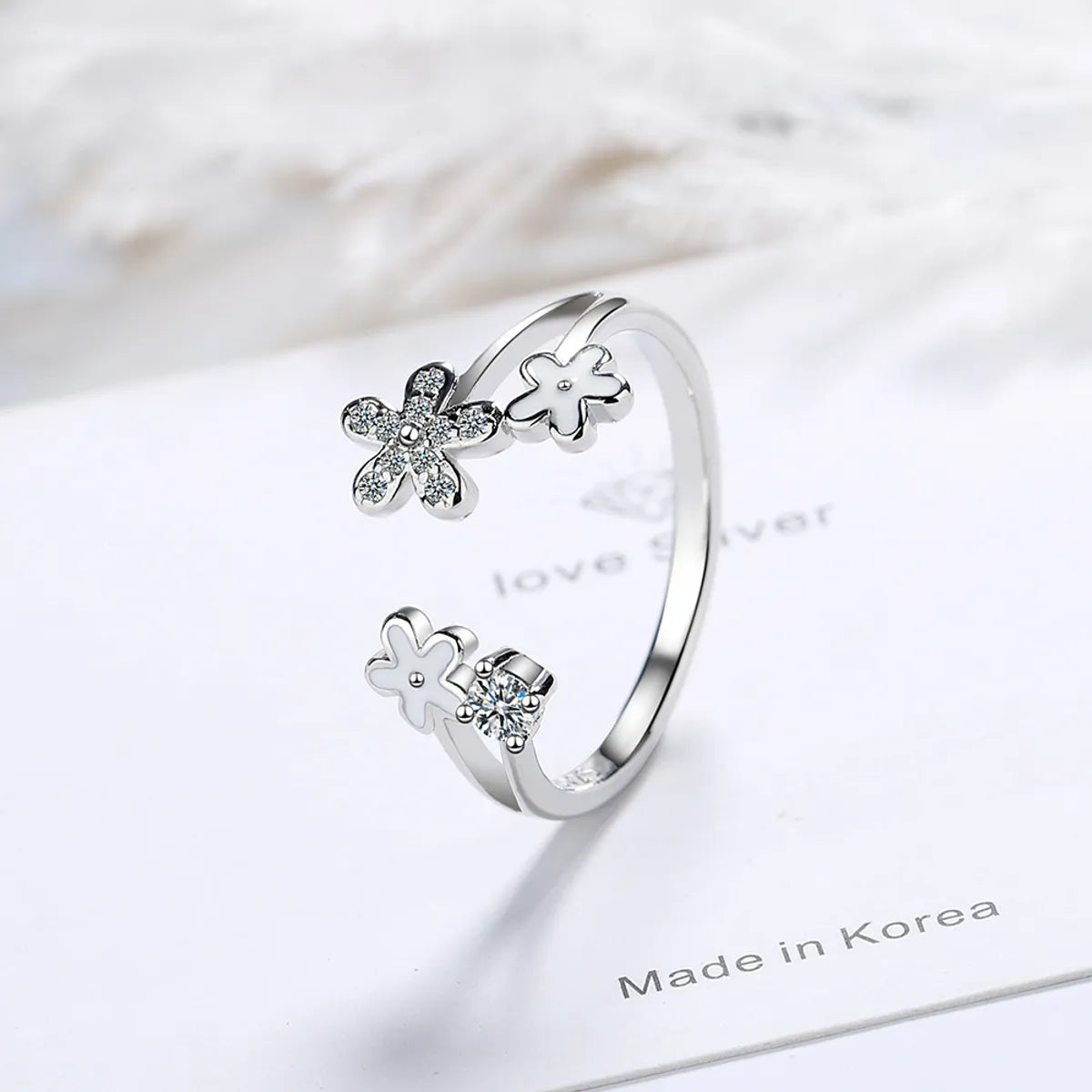 Cushion cut diamond ring for women-Classic Style Flower Copper Inlay Zircon Open Rings