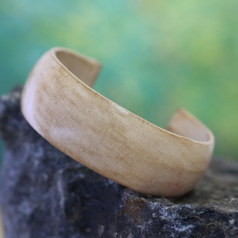 Oval bangle bracelet for women-Annula in Beige Hand Made Leather Cuff Bracelet