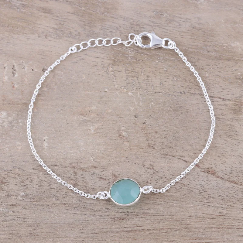 Wedding bangle for women-Aqua Night Adjustable Chalcedony Pendant Bracelet from India