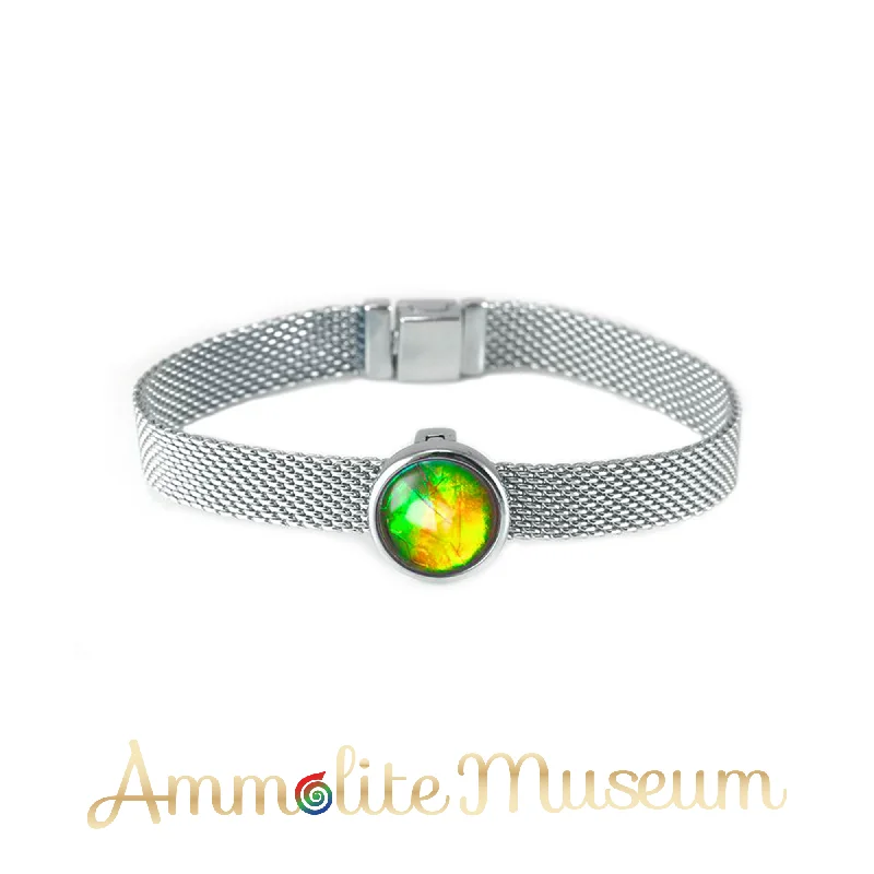 Wedding bracelet for women-Sterling Silver Round Ammolite Bracelet