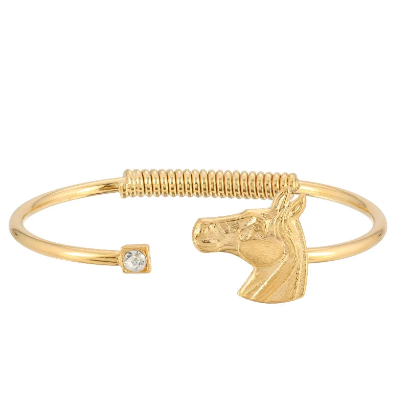 Gemstone charm bracelet for women-1928 Jewelry® 14K Gold-Dipped Clear Crystal And Horse Accent Hinge Bracelet